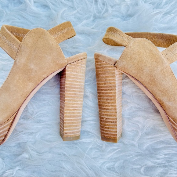 Pelle Moda Nude Neutral Tan Suede Open Peep Toe High Heel Sandal - Picture 3 of 16